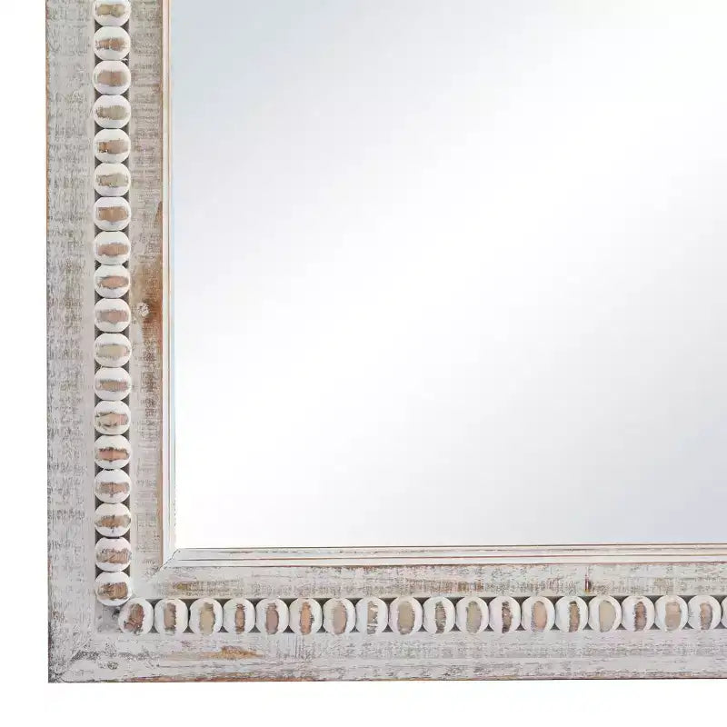 Specchio da parete in legno intagliato con perline 48"x28" bianco - Rettangolare moderno in legno, nessun montaggio richiesto