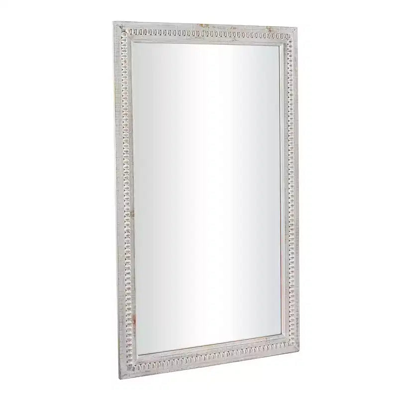 Specchio da parete in legno intagliato con perline 48"x28" bianco - Rettangolare moderno in legno, nessun montaggio richiesto