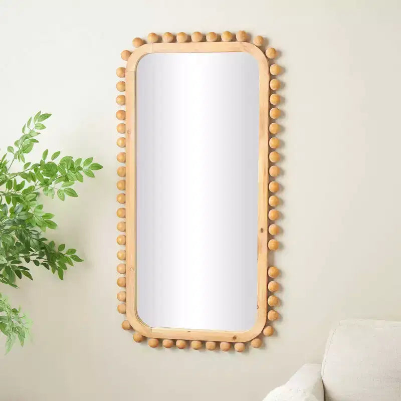 Specchio da parete in legno 45"x24" con cornice perlata marrone - Rettangolare decorativo da parete