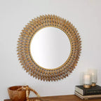 Specchio da Parete Radiale a Foglia Metallica 81x81 cm Oro - Cornice in Ferro, Nessun Montaggio Richiesto