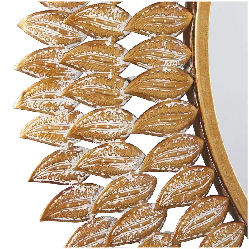 Specchio da Parete Radiale a Foglia Metallica 81x81 cm Oro - Cornice in Ferro, Nessun Montaggio Richiesto