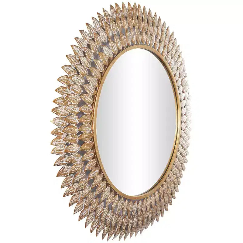 Specchio da Parete Radiale a Foglia Metallica 81x81 cm Oro - Cornice in Ferro, Nessun Montaggio Richiesto