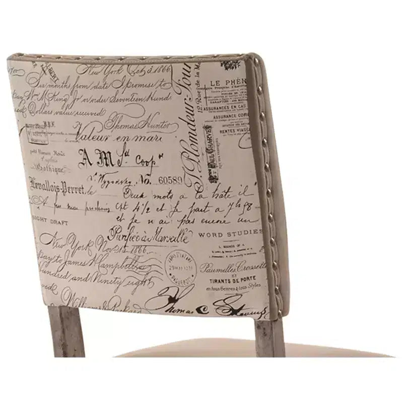 Sedia da pranzo Birmingham Script con stampa e finitura Driftwood con borchie, set da 2