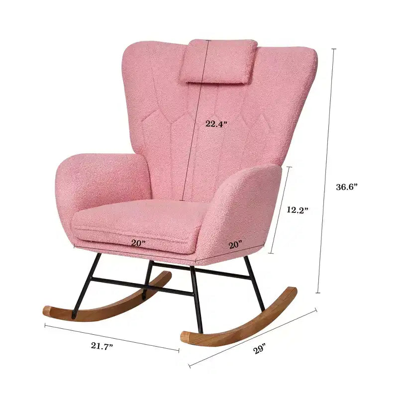 Poltrona a dondolo con rivestimento in similpelle/tessuto Teddy, dondolo moderno con poggiatesta spesso e seduta imbottita Bianco/Marrone/Rosa