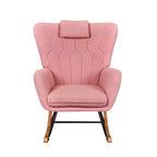 Poltrona a dondolo con rivestimento in similpelle/tessuto Teddy, dondolo moderno con poggiatesta spesso e seduta imbottita Bianco/Marrone/Rosa