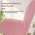 Poltrona a dondolo con rivestimento in similpelle/tessuto Teddy, dondolo moderno con poggiatesta spesso e seduta imbottita Bianco/Marrone/Rosa