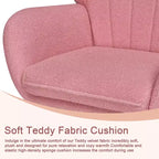 Poltrona a dondolo con rivestimento in similpelle/tessuto Teddy, dondolo moderno con poggiatesta spesso e seduta imbottita Bianco/Marrone/Rosa