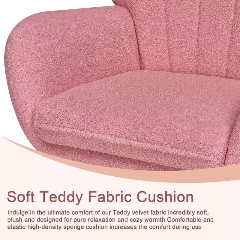 Poltrona a dondolo con rivestimento in similpelle/tessuto Teddy, dondolo moderno con poggiatesta spesso e seduta imbottita Bianco/Marrone/Rosa