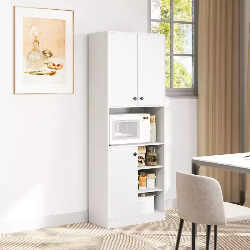 Dispensa da Cucina 166.37 cm Alta Credenza Moderna con Ripiano per Microonde Marrone/Bianco