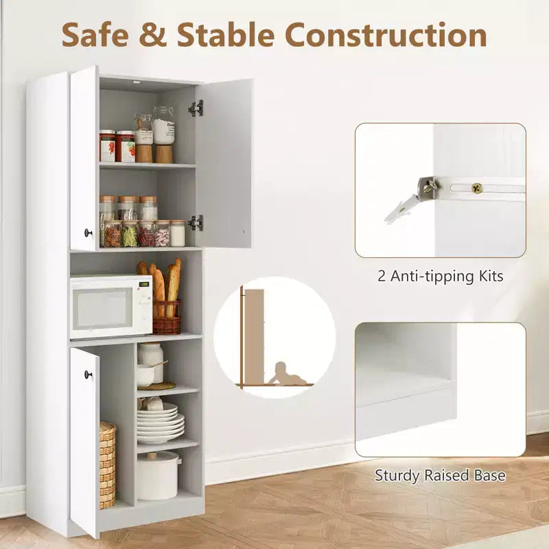 Dispensa da Cucina 166.37 cm Alta Credenza Moderna con Ripiano per Microonde Marrone/Bianco