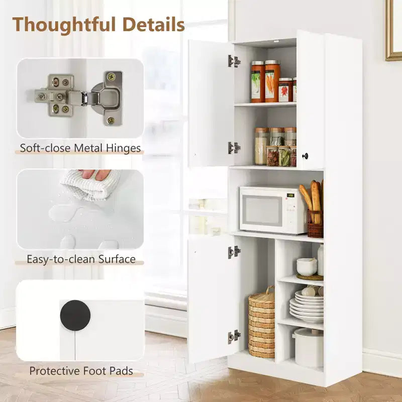 Dispensa da Cucina 166.37 cm Alta Credenza Moderna con Ripiano per Microonde Marrone/Bianco