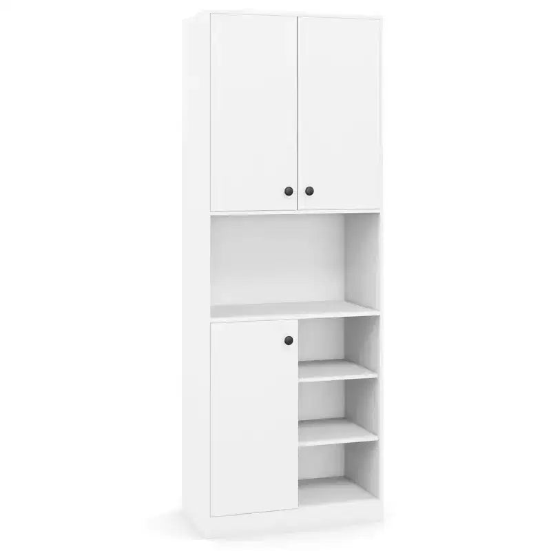 Dispensa da Cucina 166.37 cm Alta Credenza Moderna con Ripiano per Microonde Marrone/Bianco