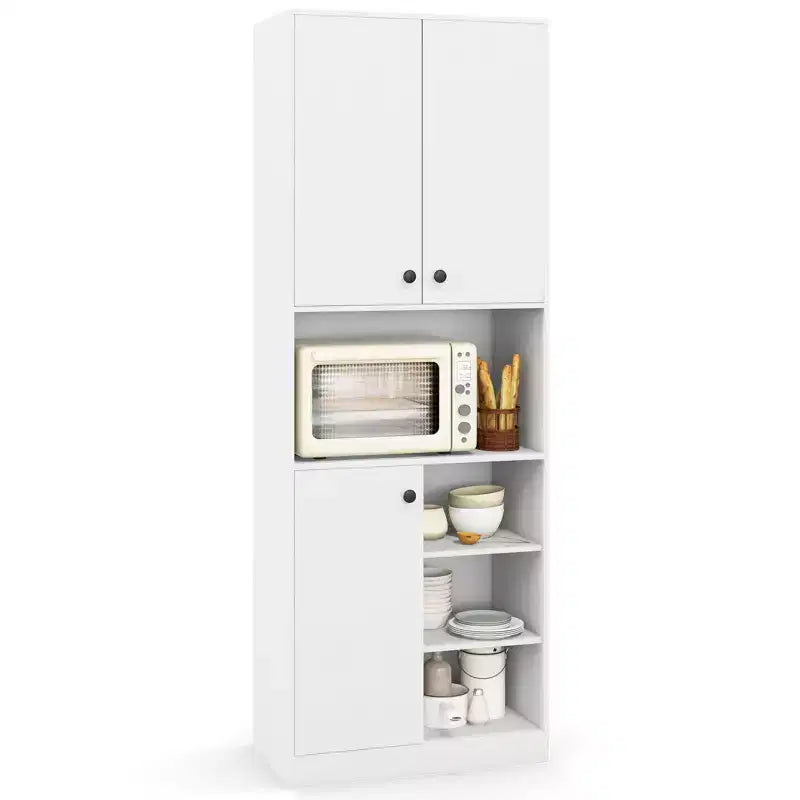 Dispensa da Cucina 166.37 cm Alta Credenza Moderna con Ripiano per Microonde Marrone/Bianco