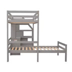 Letto a soppalco matrimoniale 241,3 cm L x 201,9 cm W con letto indipendente, scala contenitore, scrivania, mensole e cassetti