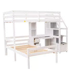 Letto a soppalco matrimoniale 241,3 cm L x 201,9 cm W con letto indipendente, scala contenitore, scrivania, mensole e cassetti