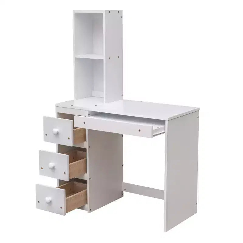 Letto a soppalco matrimoniale 241,3 cm L x 201,9 cm W con letto indipendente, scala contenitore, scrivania, mensole e cassetti