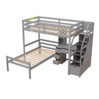 Letto a soppalco matrimoniale 241,3 cm L x 201,9 cm W con letto indipendente, scala contenitore, scrivania, mensole e cassetti