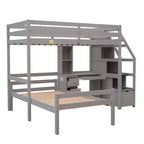 Letto a soppalco matrimoniale 241,3 cm L x 201,9 cm W con letto indipendente, scala contenitore, scrivania, mensole e cassetti