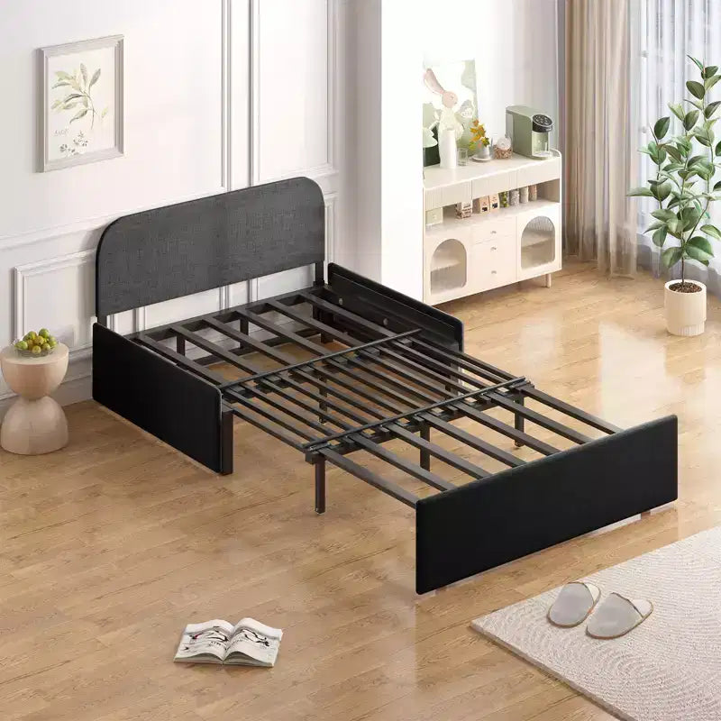 Divano Letto da una Piazza e Mezza, Divanetto Convertibile 2 in 1 in Lino con Cuscini