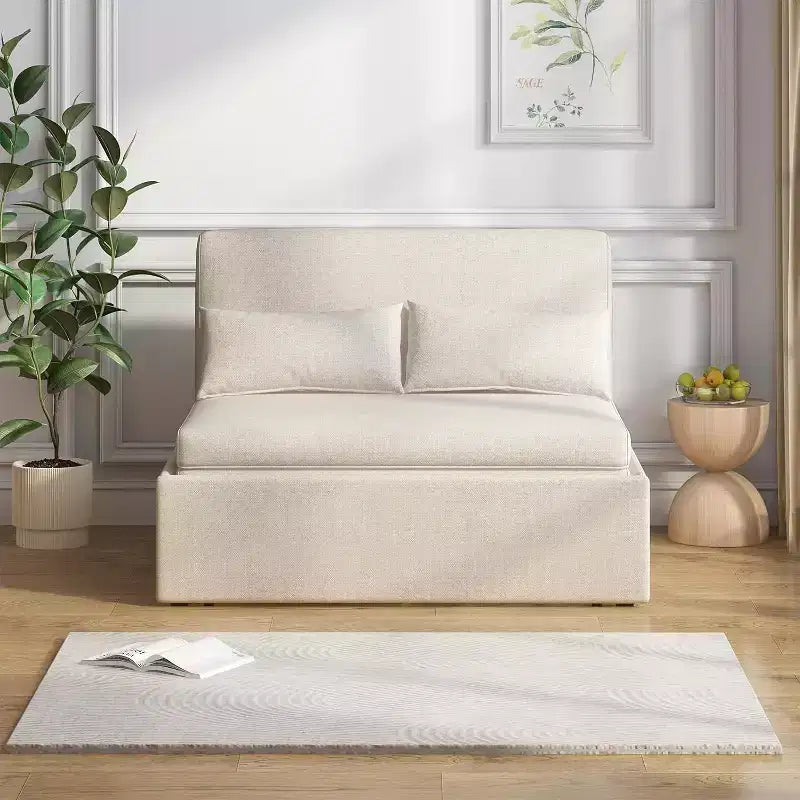 Divano Letto da una Piazza e Mezza, Divanetto Convertibile 2 in 1 in Lino con Cuscini