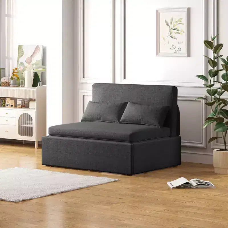 Divano Letto da una Piazza e Mezza, Divanetto Convertibile 2 in 1 in Lino con Cuscini