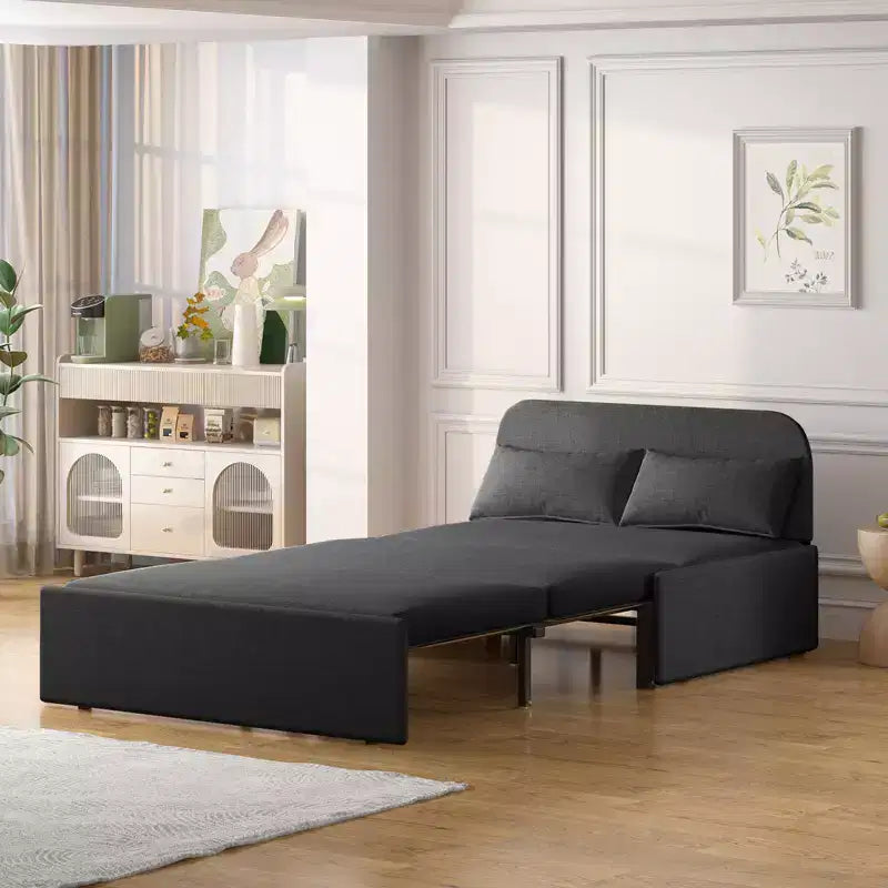 Divano Letto da una Piazza e Mezza, Divanetto Convertibile 2 in 1 in Lino con Cuscini