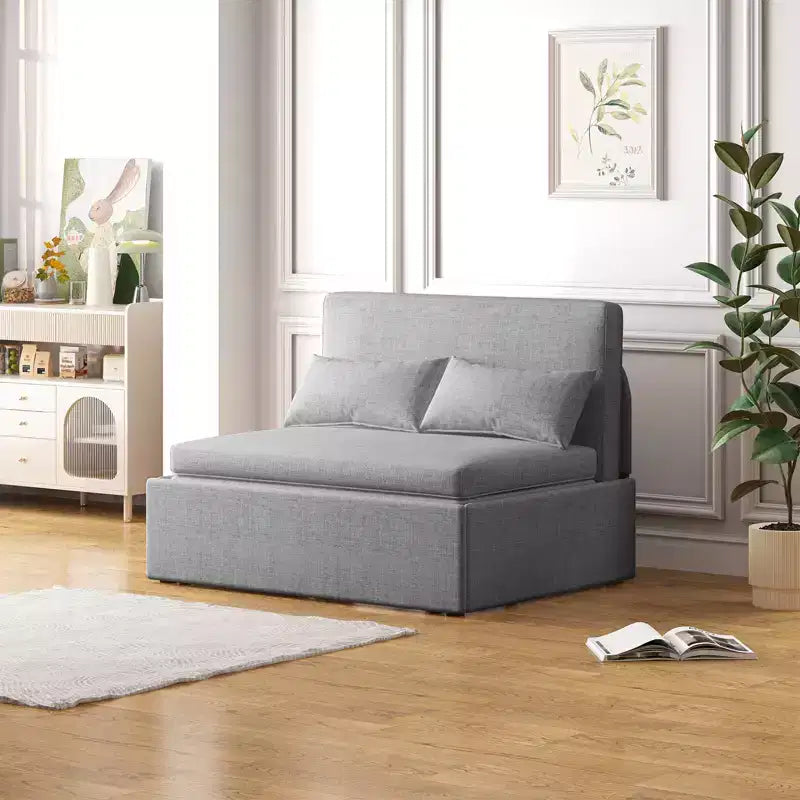 Divano Letto da una Piazza e Mezza, Divanetto Convertibile 2 in 1 in Lino con Cuscini