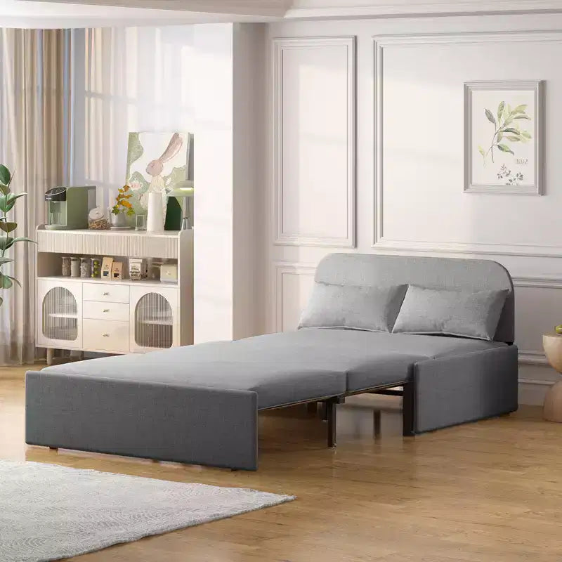 Divano Letto da una Piazza e Mezza, Divanetto Convertibile 2 in 1 in Lino con Cuscini