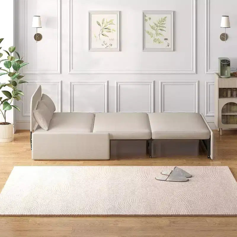 Divano Letto da una Piazza e Mezza, Divanetto Convertibile 2 in 1 in Lino con Cuscini