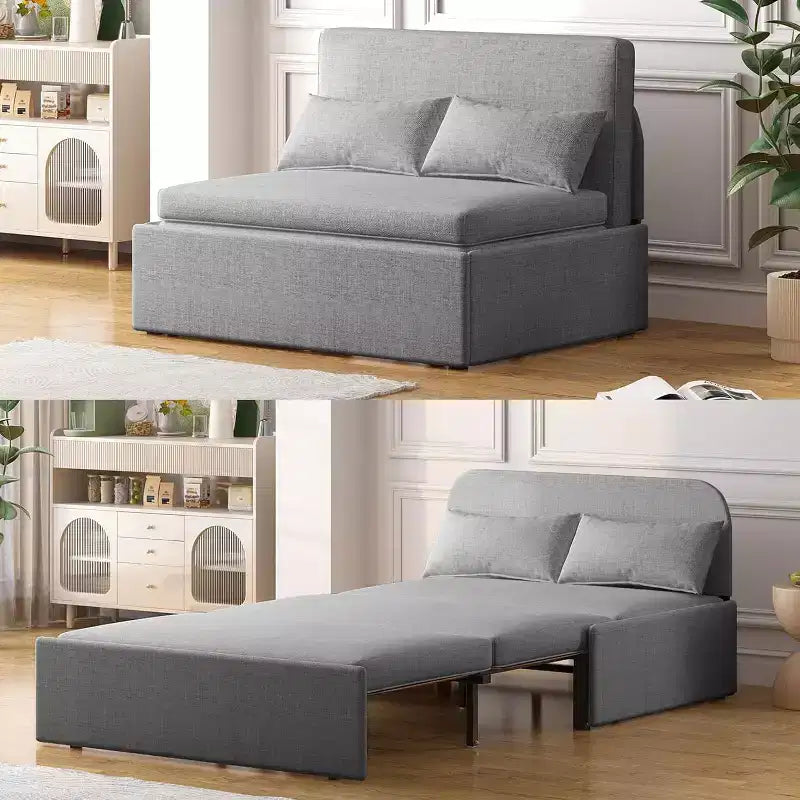 Divano Letto da una Piazza e Mezza, Divanetto Convertibile 2 in 1 in Lino con Cuscini