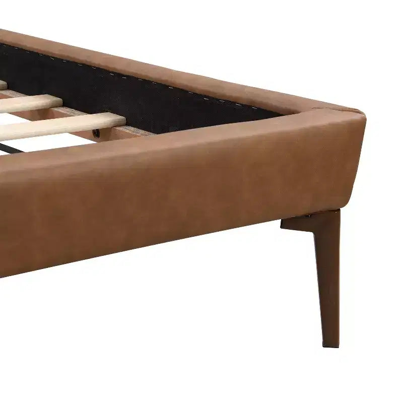 Struttura letto a piattaforma in legno Full/Queen/King Size con testiera imbottita in PU e 2 luci notturne, Marrone+Grigio