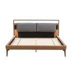 Struttura letto a piattaforma in legno Full/Queen/King Size con testiera imbottita in PU e 2 luci notturne, Marrone+Grigio