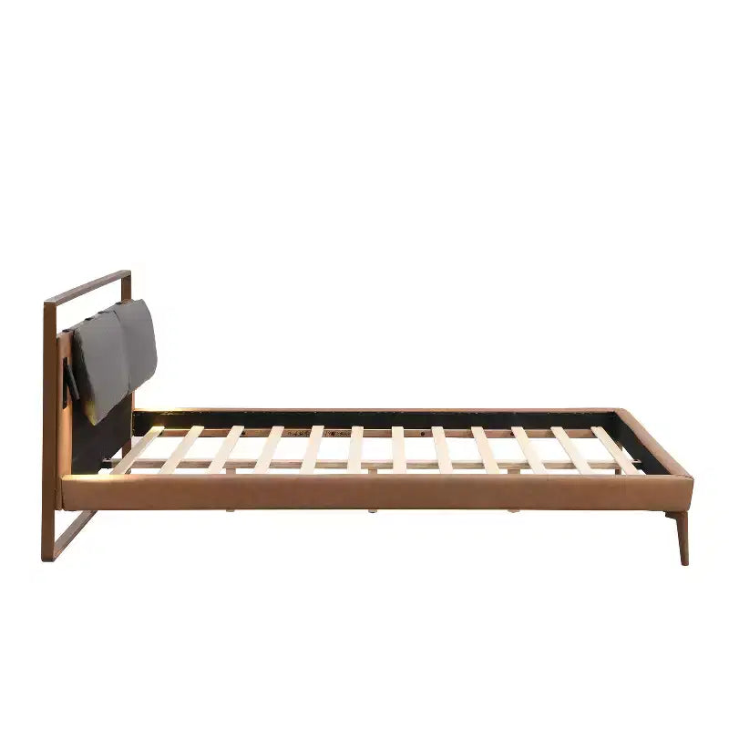 Struttura letto a piattaforma in legno Full/Queen/King Size con testiera imbottita in PU e 2 luci notturne, Marrone+Grigio