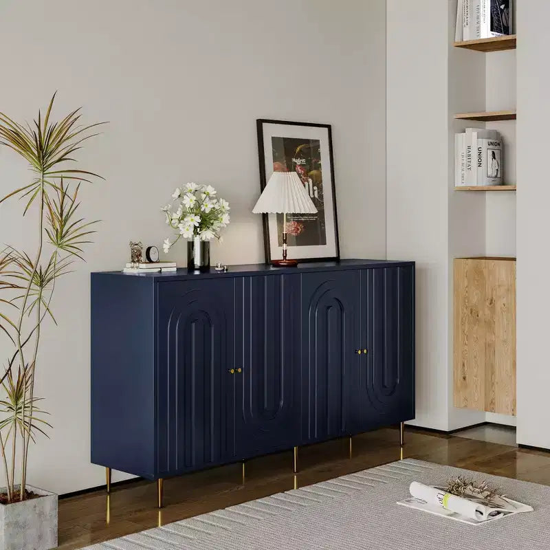 Credenza da Buffet Moderna Blu Laccata a 4 Ante in Legno Mobile Contenitore Server