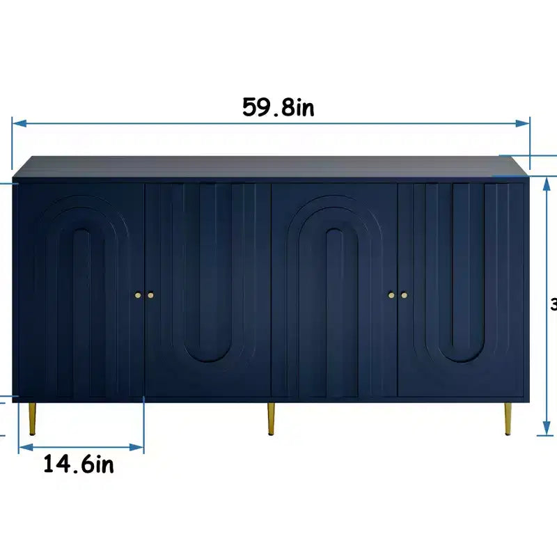 Credenza da Buffet Moderna Blu Laccata a 4 Ante in Legno Mobile Contenitore Server