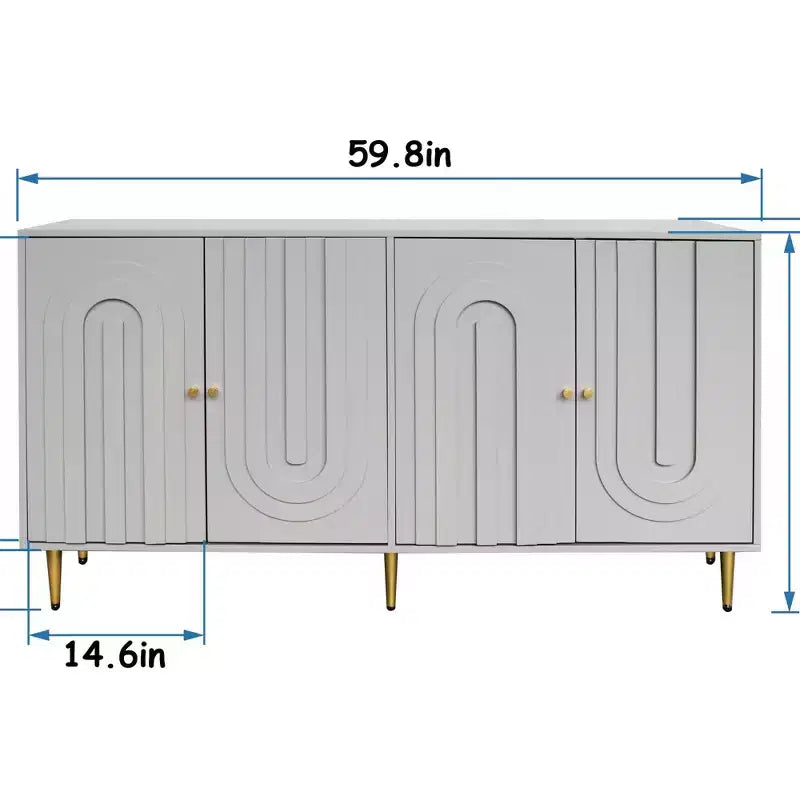 Credenza da Buffet Moderna Blu Laccata a 4 Ante in Legno Mobile Contenitore Server