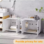 Mobile coprilavatrice per due gatti da 55 pollici, Porta TV, Superficie impermeabile facile da pulire, Chiusure per armadietto e scanalature portaoggetti, Mobile per animali domestici da soggiorno