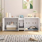 Mobile coprilavatrice per due gatti da 55 pollici, Porta TV, Superficie impermeabile facile da pulire, Chiusure per armadietto e scanalature portaoggetti, Mobile per animali domestici da soggiorno