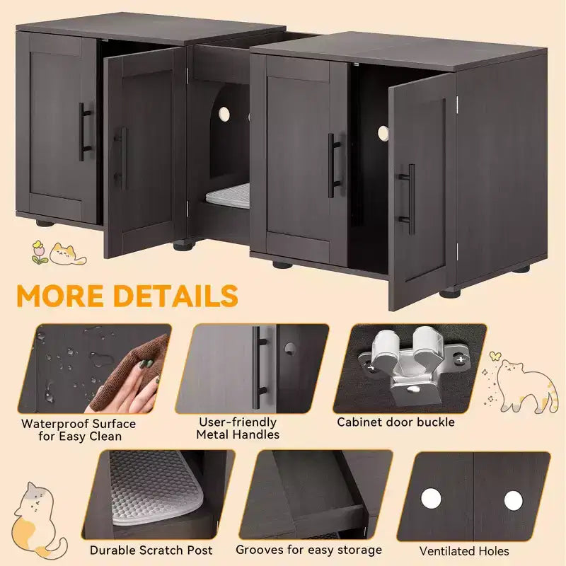 Mobile coprilavatrice per due gatti da 55 pollici, Porta TV, Superficie impermeabile facile da pulire, Chiusure per armadietto e scanalature portaoggetti, Mobile per animali domestici da soggiorno