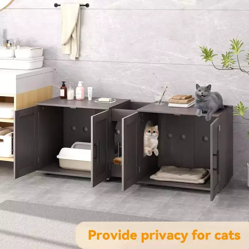 Mobile coprilavatrice per due gatti da 55 pollici, Porta TV, Superficie impermeabile facile da pulire, Chiusure per armadietto e scanalature portaoggetti, Mobile per animali domestici da soggiorno