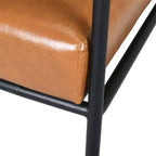 Poltrona di design, moderno di metà secolo, ecopelle marrone, schienale alto imbottito, struttura in metallo, braccioli in legno, per soggiorno, camera da letto, ufficio
