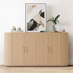 63 Oak Fluted Sideboard Buffet Cabinet, Moderna Credenza Curva con Ripiani Regolabili, Mobile Contenitore Multiuso in Legno per Sala da Pranzo/Soggiorno