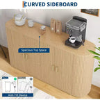 63 Oak Fluted Sideboard Buffet Cabinet, Moderna Credenza Curva con Ripiani Regolabili, Mobile Contenitore Multiuso in Legno per Sala da Pranzo/Soggiorno