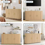63 Oak Fluted Sideboard Buffet Cabinet, Moderna Credenza Curva con Ripiani Regolabili, Mobile Contenitore Multiuso in Legno per Sala da Pranzo/Soggiorno
