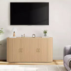 63 Oak Fluted Sideboard Buffet Cabinet, Moderna Credenza Curva con Ripiani Regolabili, Mobile Contenitore Multiuso in Legno per Sala da Pranzo/Soggiorno