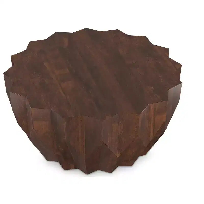 Tavolino da Caffè Contemporaneo in Legno Massello di Mango, Larghezza 86 cm, Poligonale, Completamente Assemblato