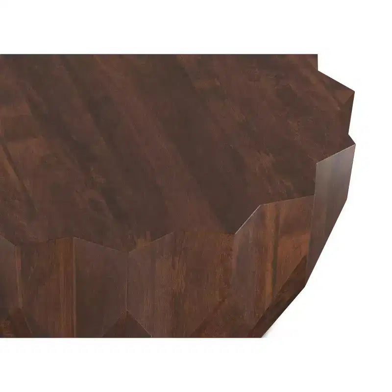 Tavolino da Caffè Contemporaneo in Legno Massello di Mango, Larghezza 86 cm, Poligonale, Completamente Assemblato