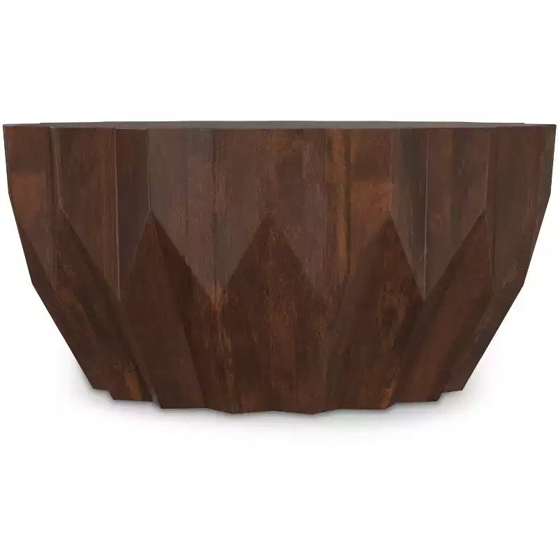 Tavolino da Caffè Contemporaneo in Legno Massello di Mango, Larghezza 86 cm, Poligonale, Completamente Assemblato