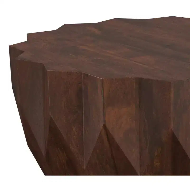Tavolino da Caffè Contemporaneo in Legno Massello di Mango, Larghezza 86 cm, Poligonale, Completamente Assemblato