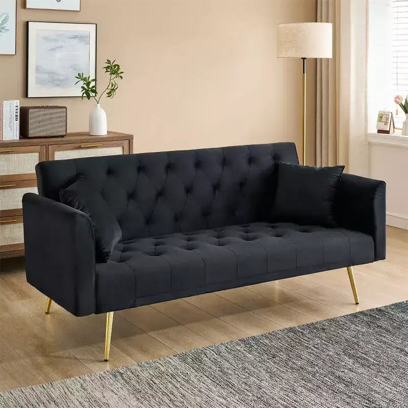 Divano Letto Convertibile Tufted in Stile Americano con Schienale Regolabile, Divano Letto Rivestito in Velluto per Soggiorno, Appartamento